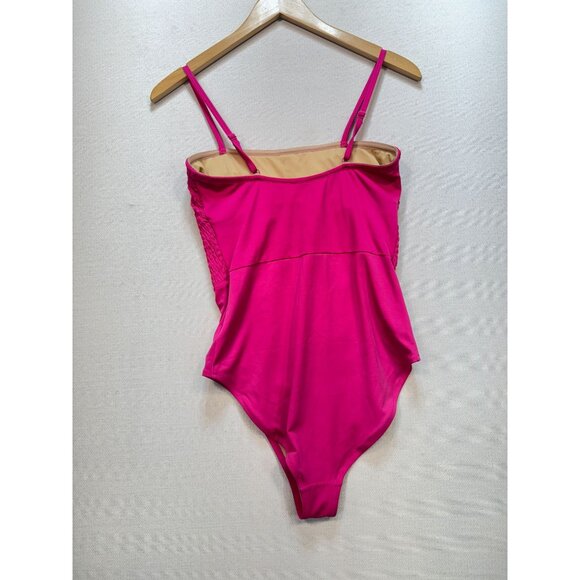 Old Navy Womens Smocked Bandeau One-Piece Swimsuit Size M Hot Pink Stretch Beach - Picture 9 of 11